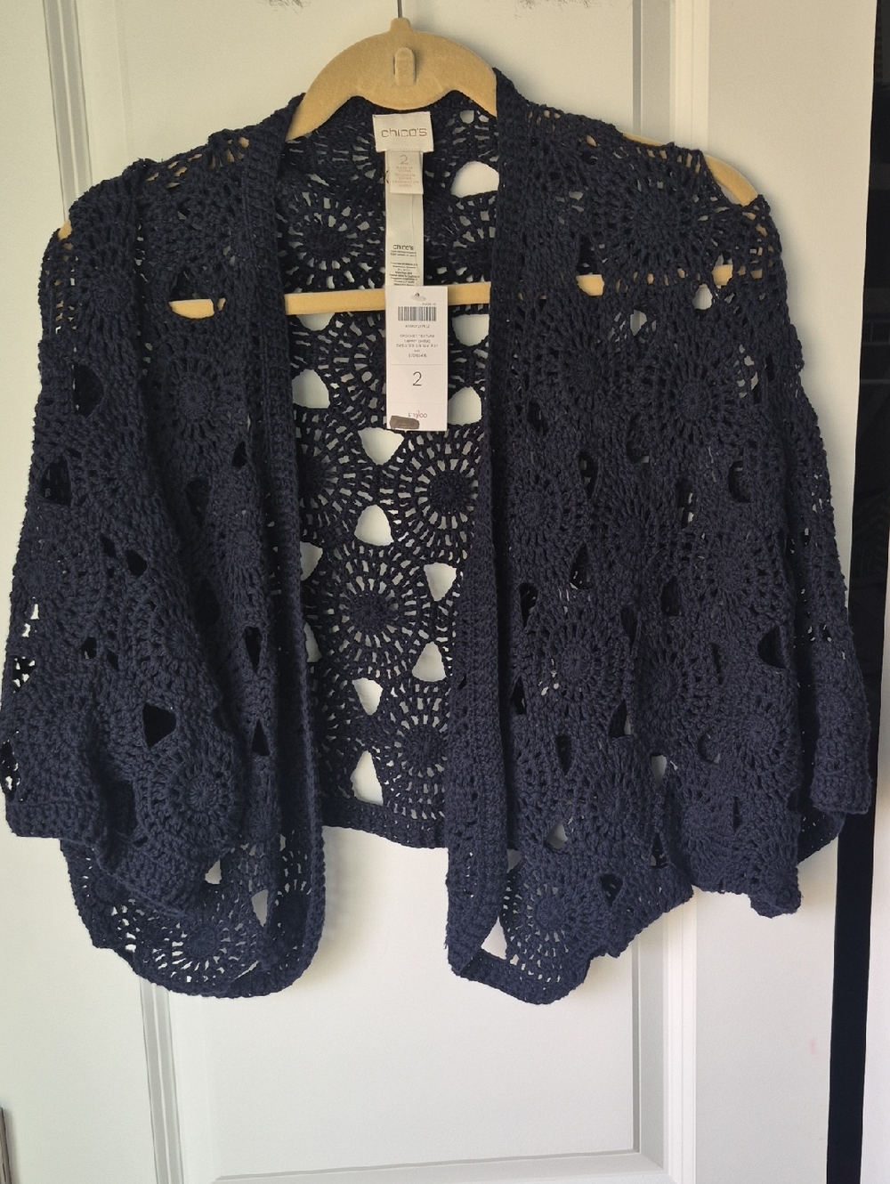 Navy Crochet Open front Top